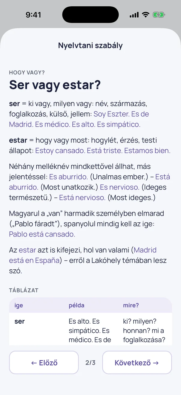 Nyelvtani szabály magyarul: Ser vagy estar?